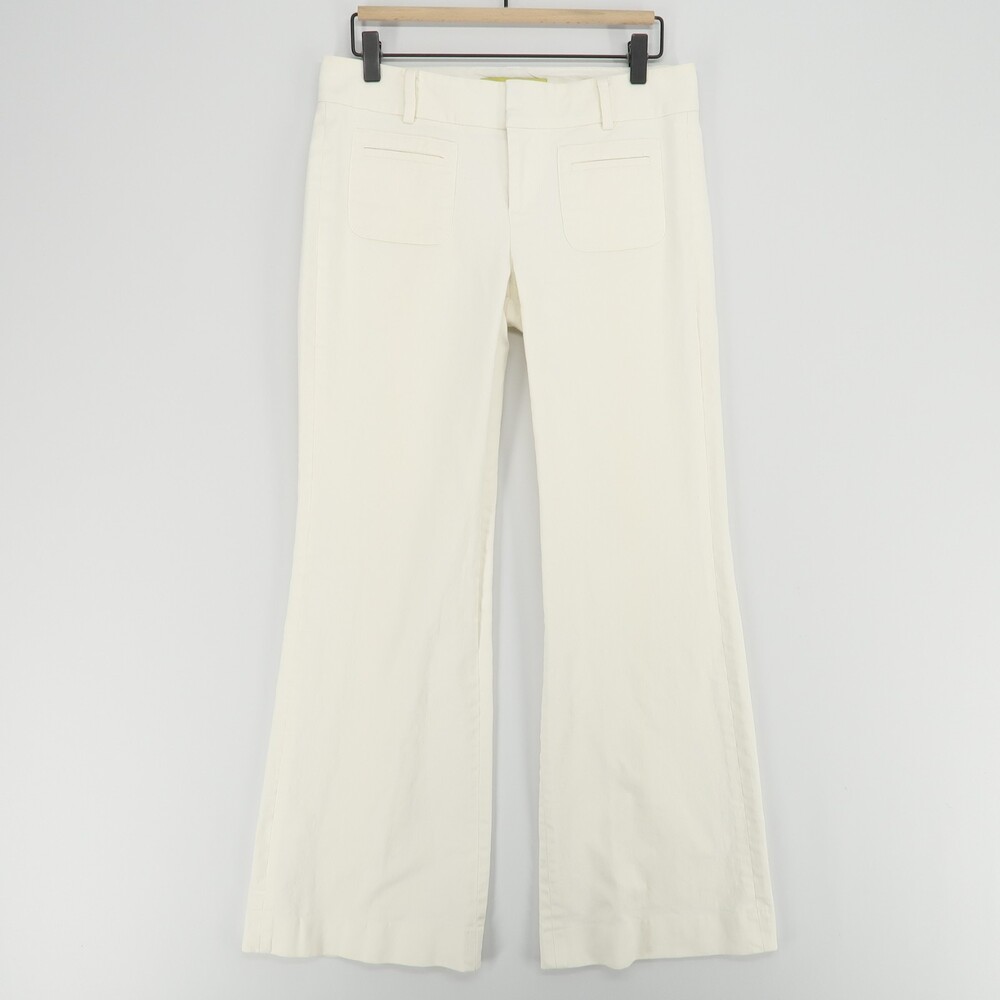 Tevrow+Chase Jeans Womens 4 Off White Flared Leg Patch Pockets Stretch